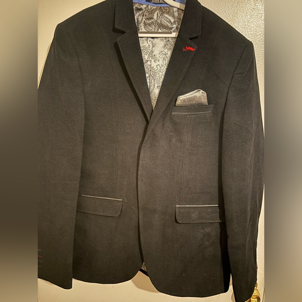 Men's Black Notch Lapel Blazer with Pocket Square